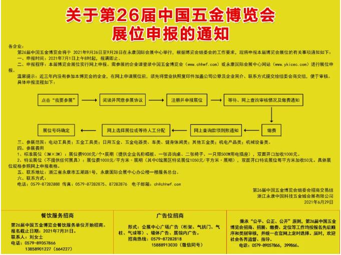 关于第26届中国五金博览会展位申报的通知
